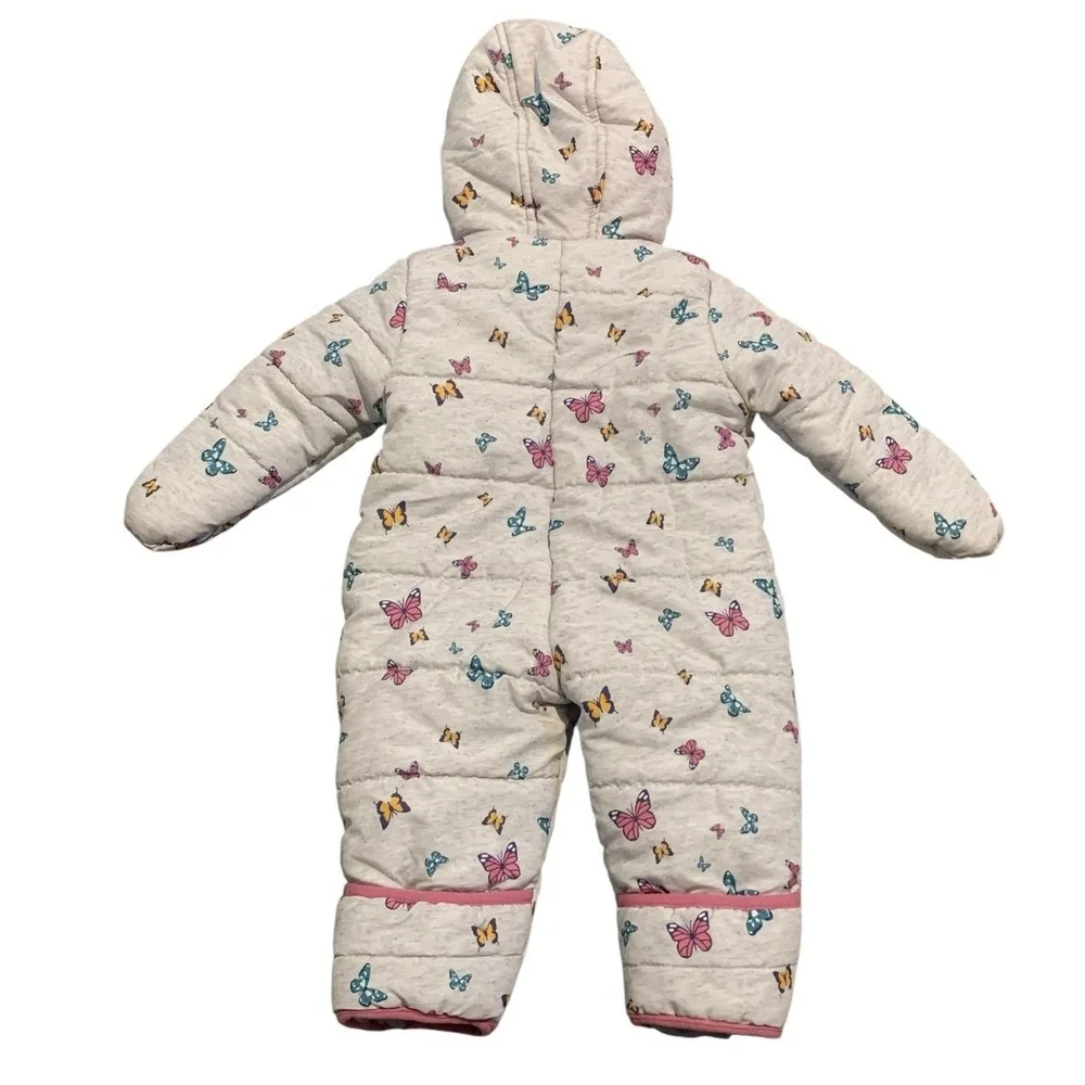 OshKosh B'gosh Snowsuit Baby Girl 6-9M Gray Butterfly Puffer Hooded Wintercore